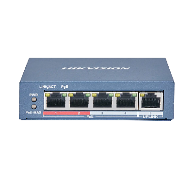 картинка Hikvision DS-3E0105P-E(B) Коммутатор 4-портовый неуправляемый PoE от компании Intant