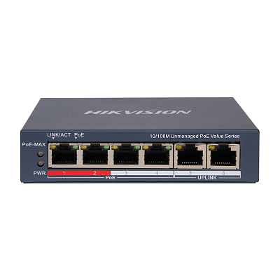 картинка Hikvision DS-3E0106P-E/M(B) Коммутатор 4-портовый неуправляемый PoE от компании Intant
