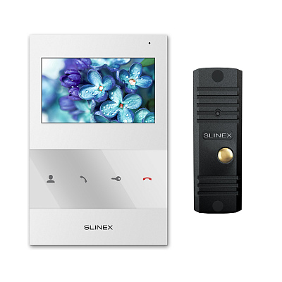 картинка Slinex KIT SQ-04 цвет белый + ML-16HR цвет черный. Комплект домофона 4" + панель вызова от компании Intant